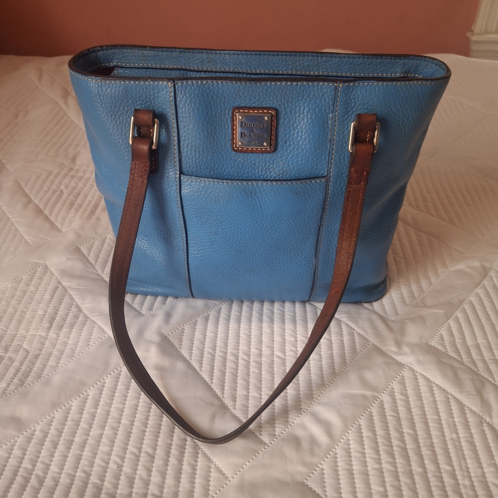 Dooney & Bourke Beautiful Blue Leather Tote with Brown Straps